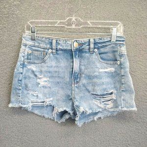 American Eagle Womens Size 2 Denim Shorts Tom Girl Shortie Distressed Frayed